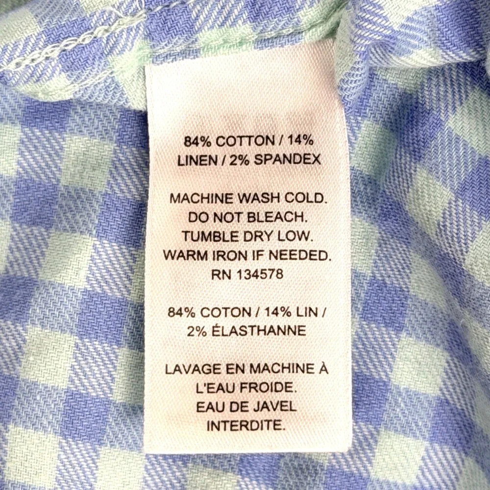 Vineyard Vines Classic Shirt Men XB Blue‎ Mint Gingham Linen Blend Short Sleeve